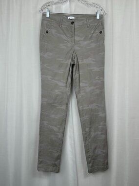 J Jill Camo Chino Pants 4 Slim Leg Stretchy Green Lyocell Blend Button Pockets